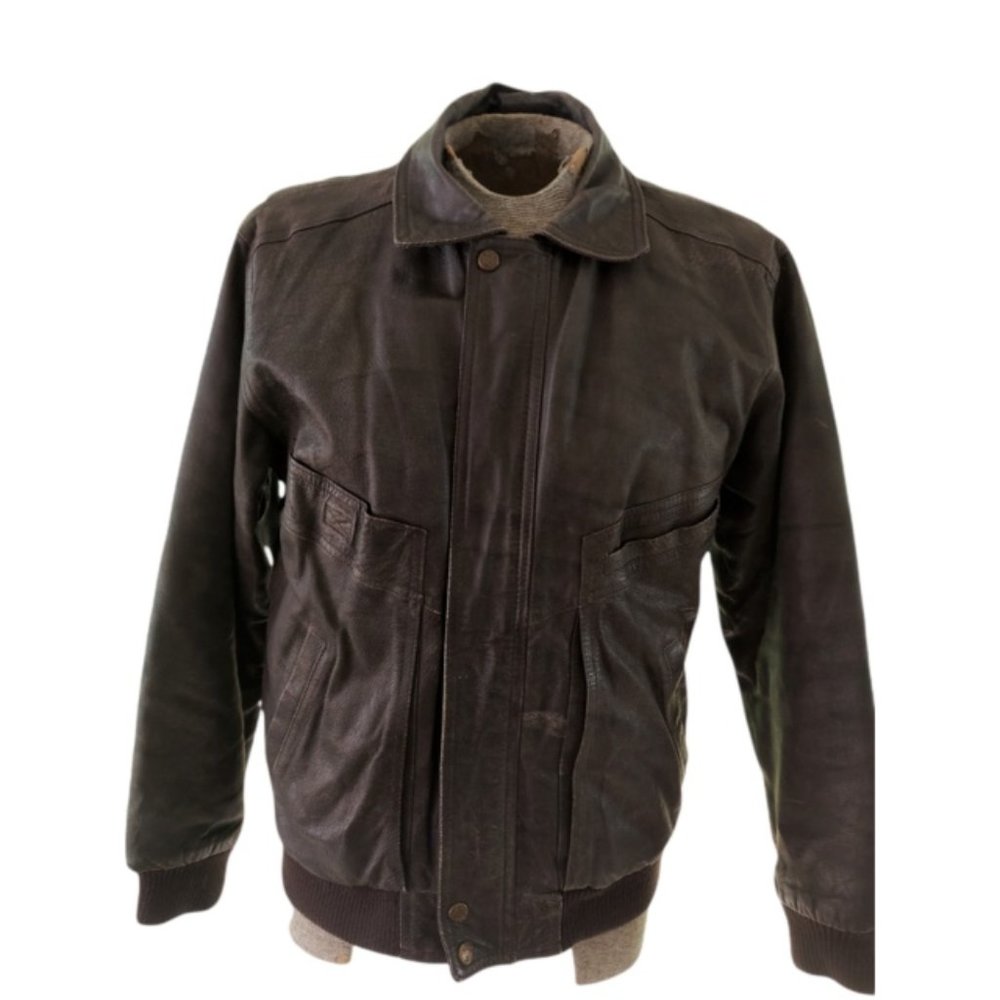 VTG LONDON FOG Men's Dark Brown Leather Bomber Jacket Size 20